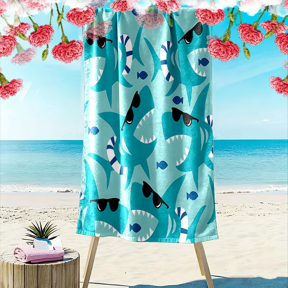 Sharks rocking stylish vibes Print beach towel, quick drying, suitable for travel, outdoor sports, jogging, the beach and swimming, gift