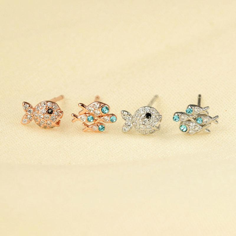 Серьги-рыбки полностью из бриллиантов, асимметричный дизайн, милые женские модные серьги