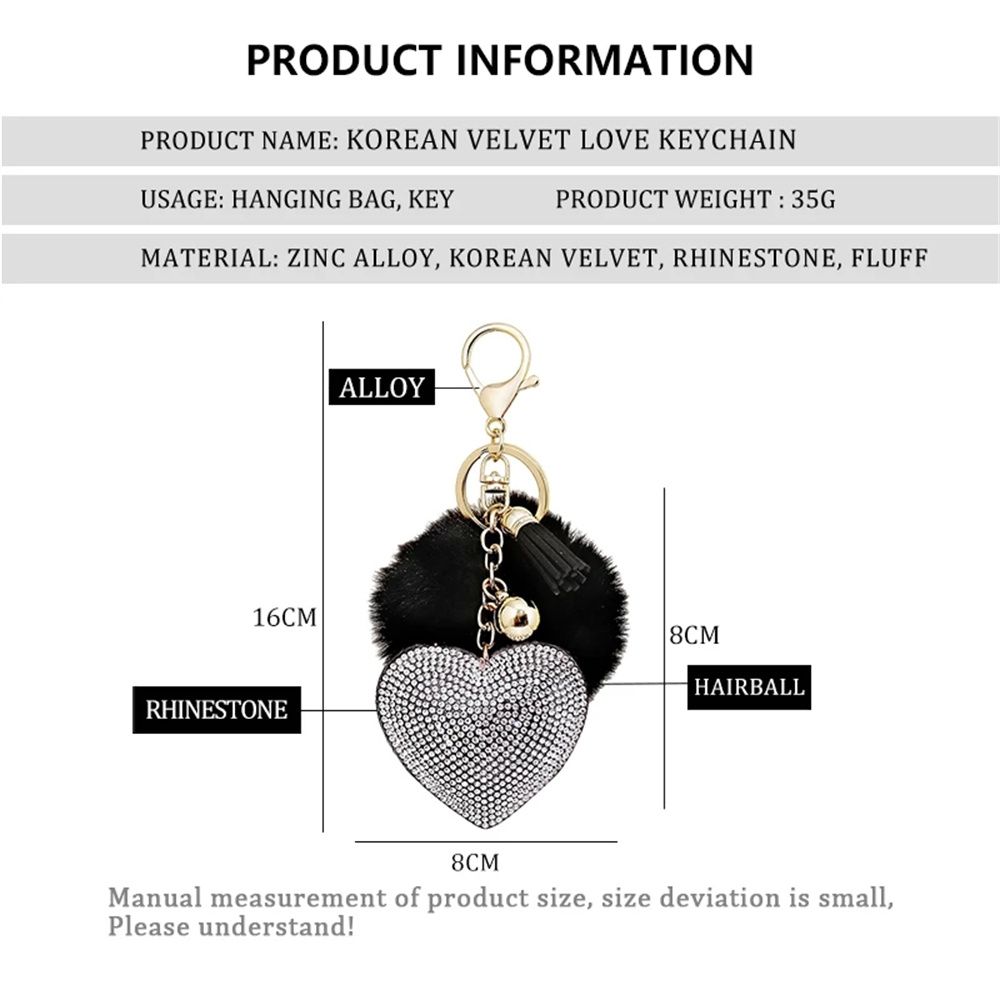 for Women's Bags Girls Ornaments Rhinestone Heart Rhinestone Keyrings Bag Pendant Pompom Keychains