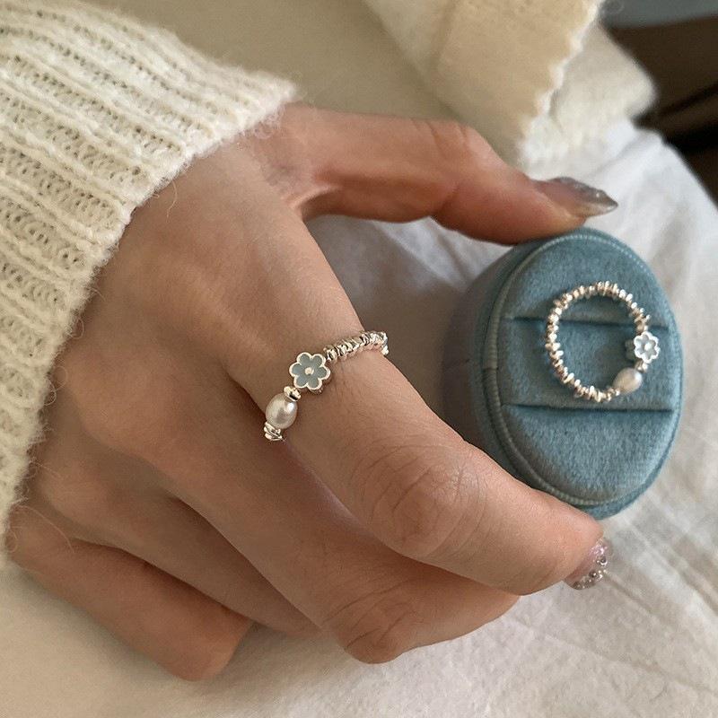 Синее жемчужное кольцо неправильной формы с глазурью-подтеком для женщин, с серебряным покрытием S925, роскошное модное кольцо-заявление