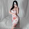 Винтажное цветочное бандо Ночная рубашка Облегающий крой Высокий разрез Сексуальное Длинное с принтом Платье для отдыха 633 Романтическое, подчеркивающее фигуру Одежда для сна с вневременными цветочными узорами