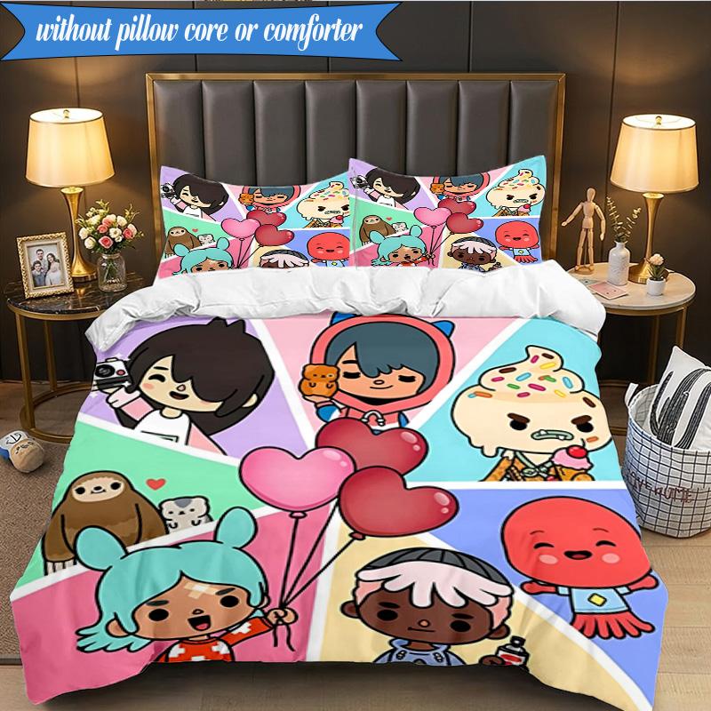 3PCS Vibrant World Of Toca Life Bedding Set 2D Printing (Includes 1 Duvet Cover + 2 Pillowcases Coreless), Bedroom decor,Fan gift