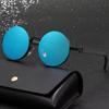 Fashion Design Metal Round Frame SunglassesTrendy Punk Wood Grain Legs Eyeglasses Men UV400 Fishing Cycling Driving Sun Glasses