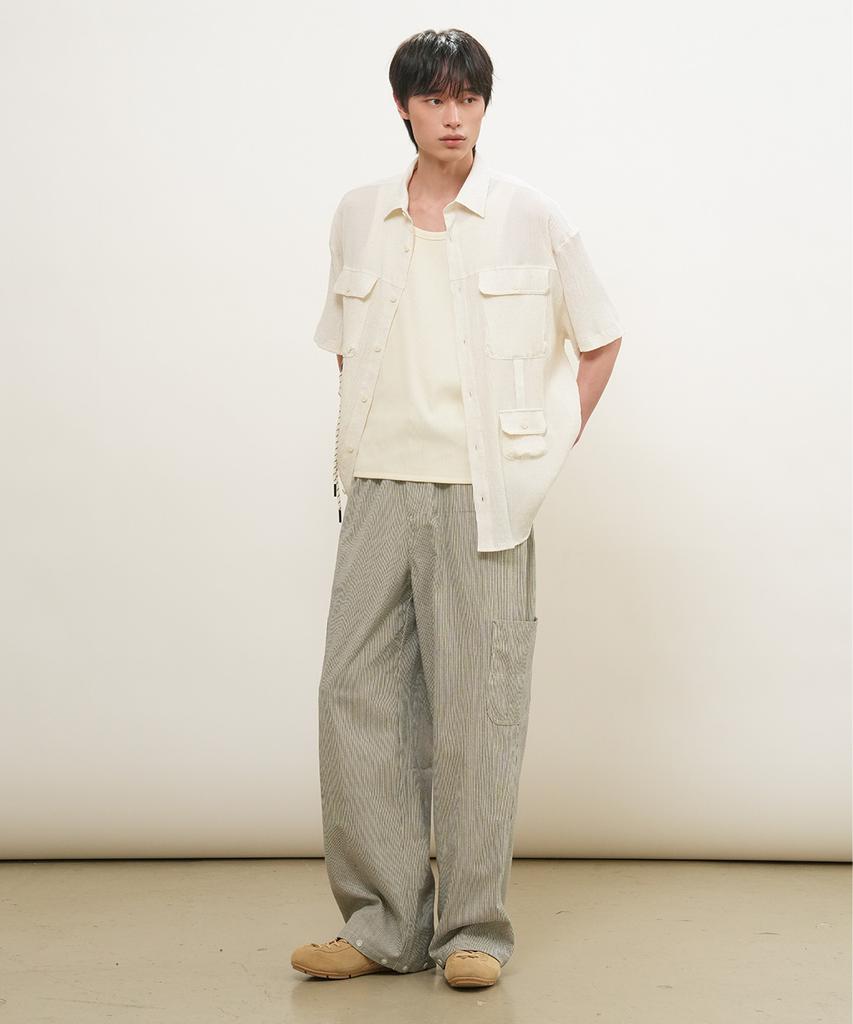 GENERALIDEA Man Pocket Wrinkle Half Shirt [Ivory] / Gf1Msh006