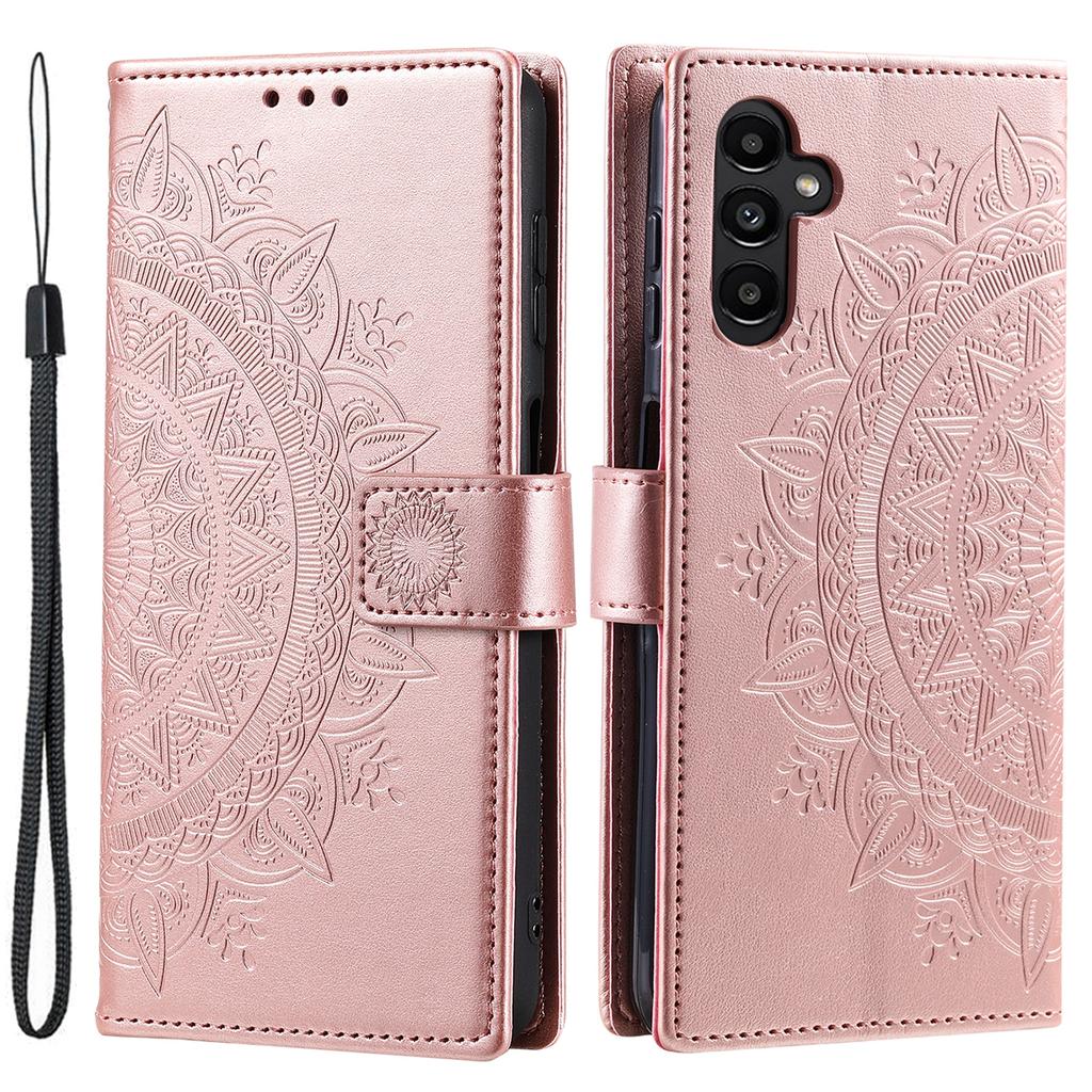 For Samsung Galaxy A17 Stand Case Imprinted Totem PU Leather Wallet Phone Cover with Wrist Strap