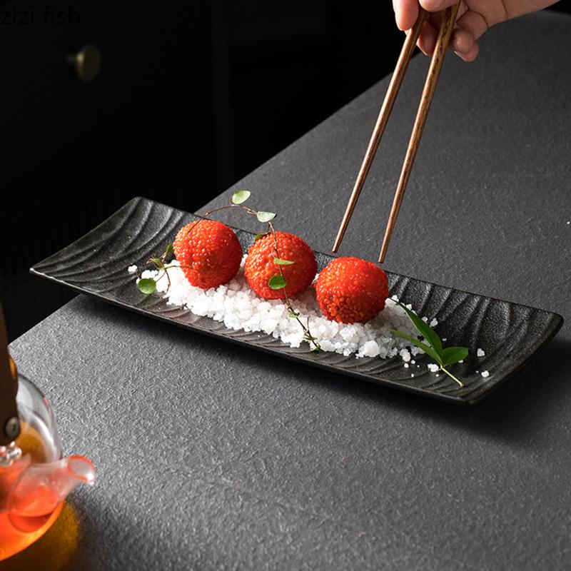 Сплошной цветной рельефный узор Керамическая длинная барная тарелка Суши-тарелка Десертная тарелка Жареная птица Молекулярная еда Креативная посуда