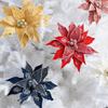 Luxurious Faux Velvet Christmas Flower Elegant Realistic Xmas Tree Ornaments with Ice Crystal Handmade Eternal Flower Home Decor