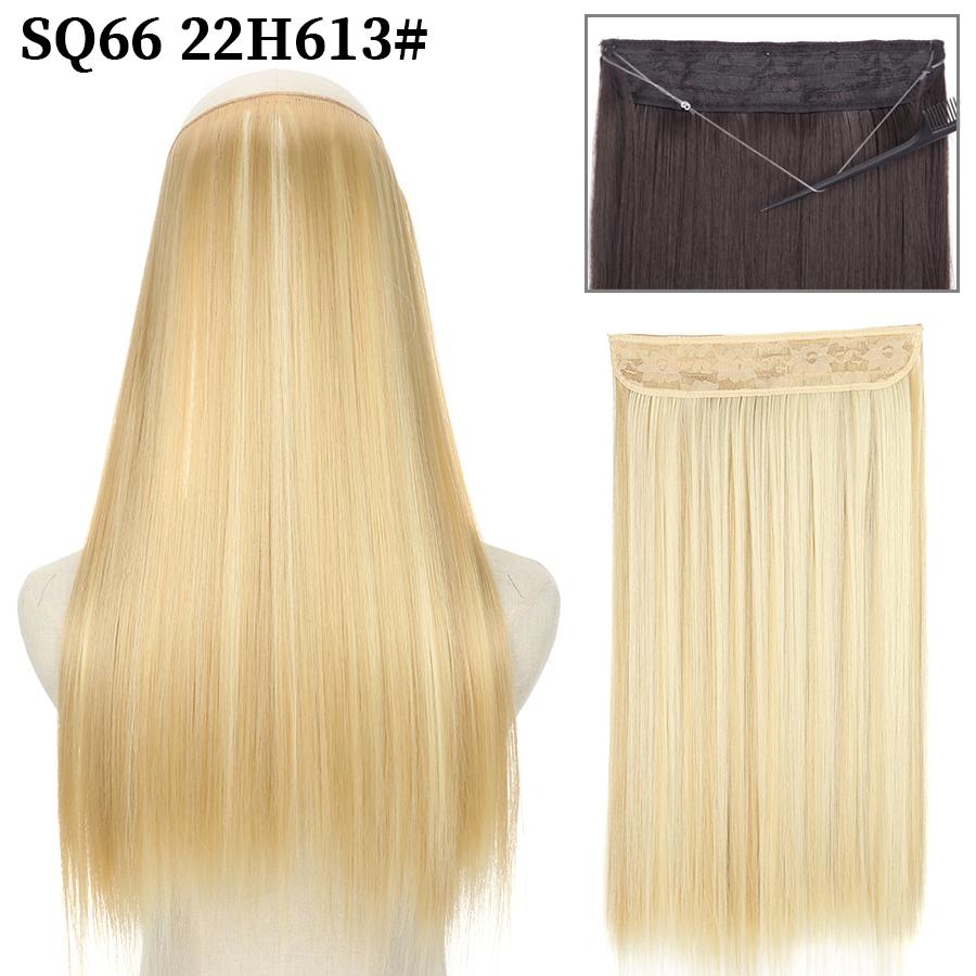 MISS WIG Synthetic Invisible Fish Wire No Clip Wavy Hair Extensions Long Hairpiece Natural Black Brown Blonde for Women Fake Hair Piece
