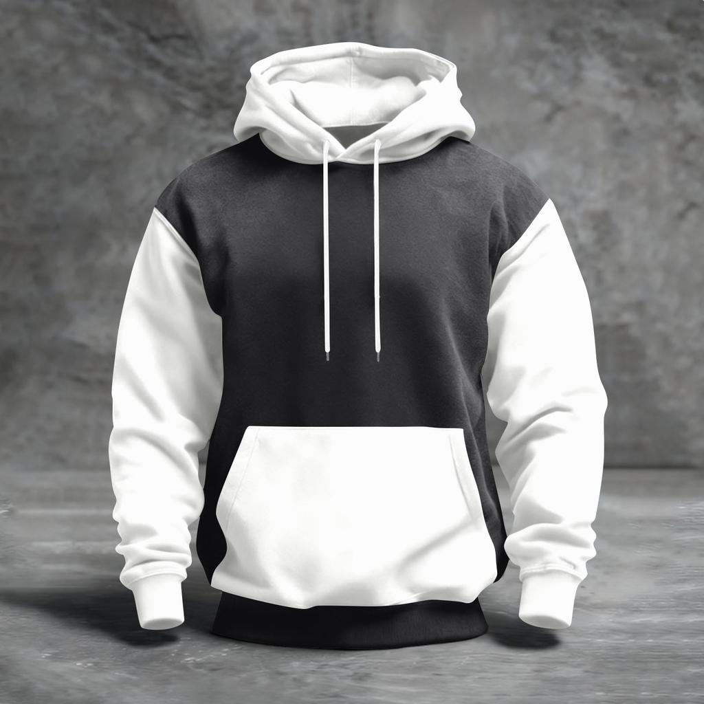 Мужская толстовка с капюшоном в стиле колор-блок с карманами, повседневная и удобная