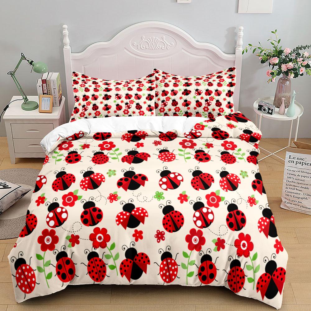 Fashion Stars Ladybug Insects Duvet Cover Set King Queen Double Full Twin Single Size Duvet Cover Pillow Case Bed Linen Set
