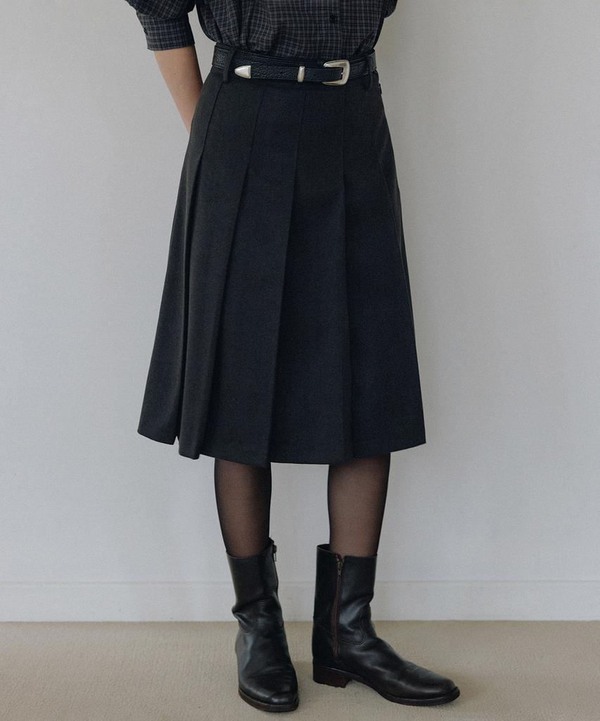 Annies Kay Wool Pleats Midi Skirt (Charcoal Gray)