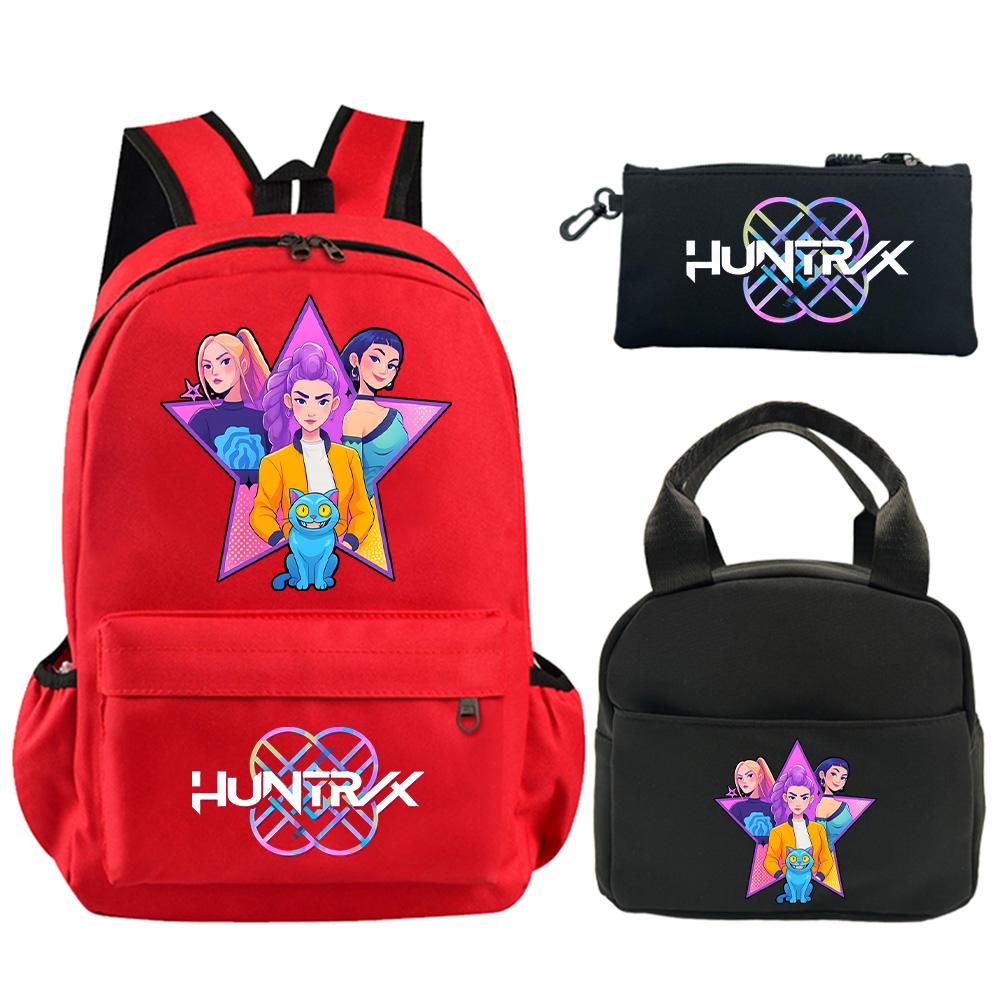 3Pcs/set Anime K-Pop Demon Hunters Printed Backpack with Shoulder Bag Pencil Case for Student Boy Girl Schoolbag Large Capacity Waterproof Bookbag