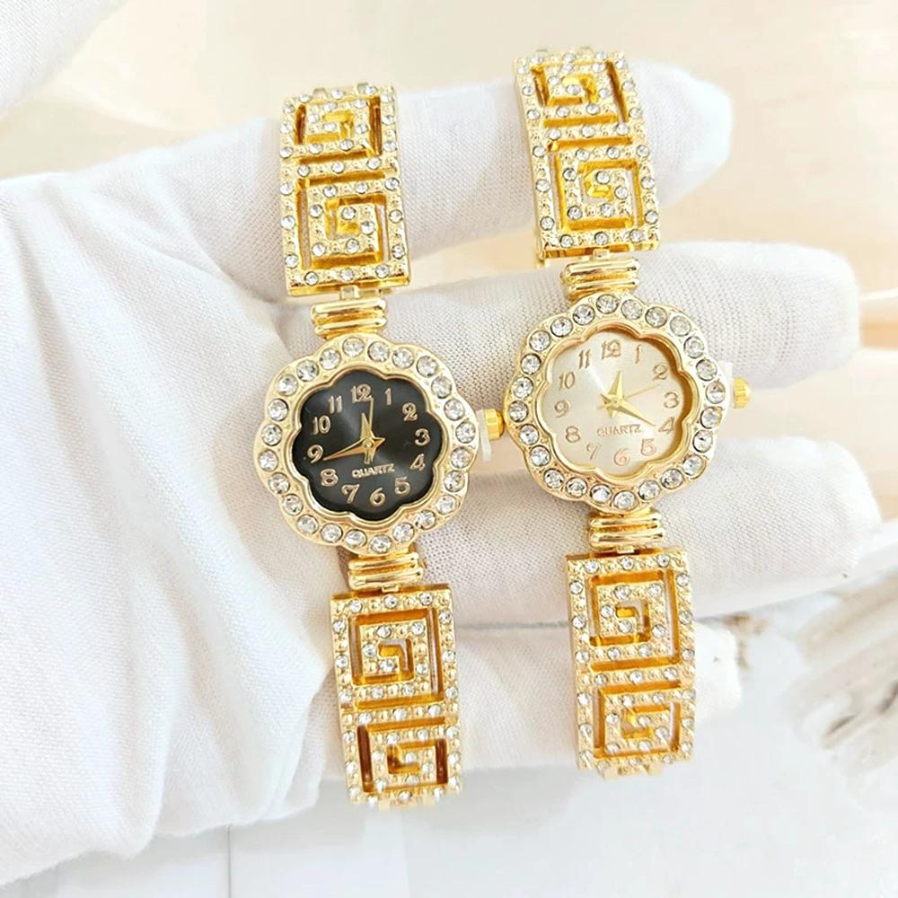 New High-End Glamorous Flower Pattern Rhinestone Inlaid Ladies' Watch Luxury Fashion Statement Bracelet Wristwatch Women watches