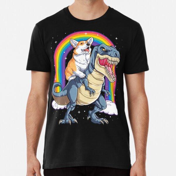 Corgi Riding Dinosaur T rex Shirt Funny Rain S to 5XL Made in the AU/USA T-Shirt Mens Womens Tees Top