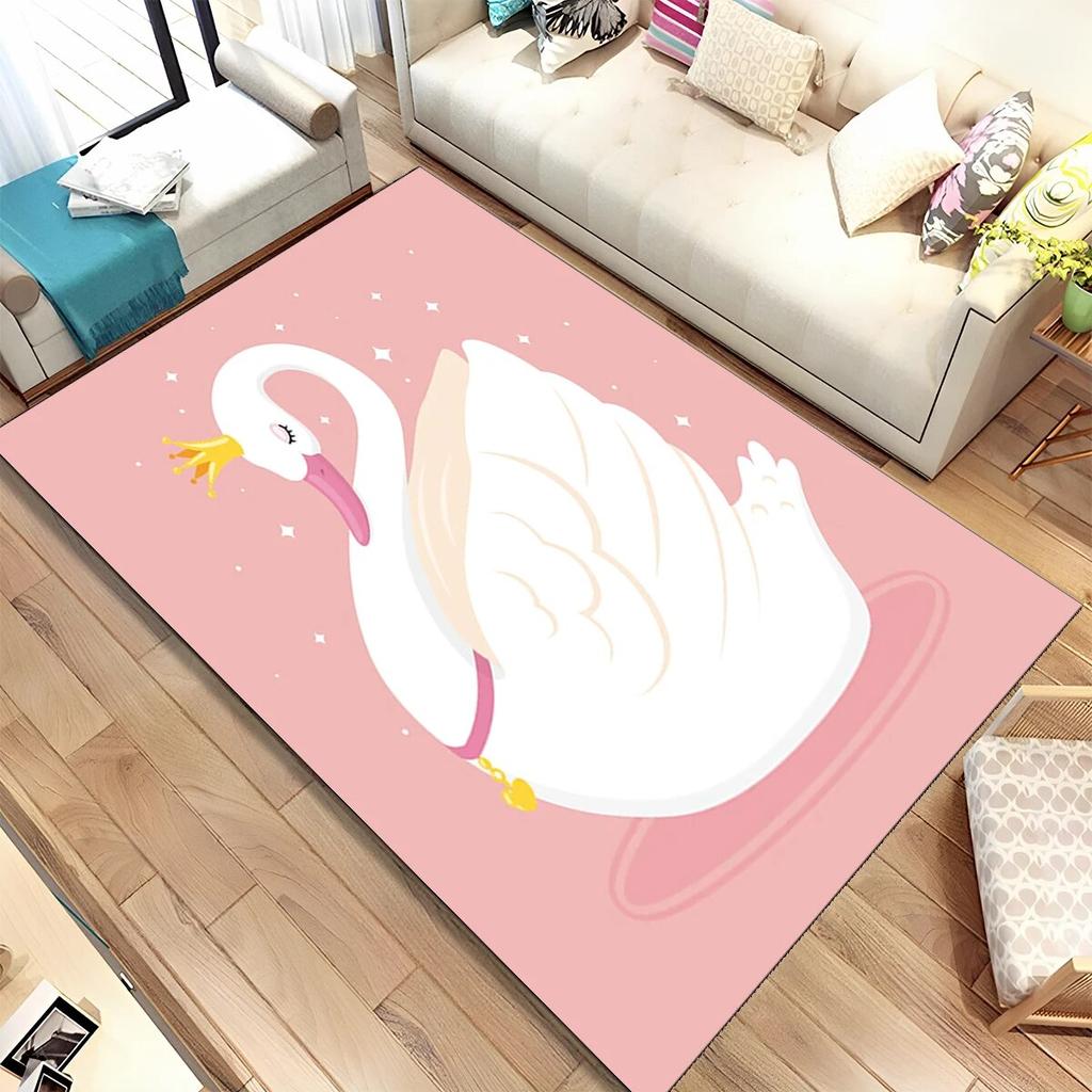 HD Cartoon Cute Swan Cygnus Area Rug,Carpet Rug for Living Room Bedroom Sofa Doormat Decoration, Kids Play Non-slip Floor Mat 3D