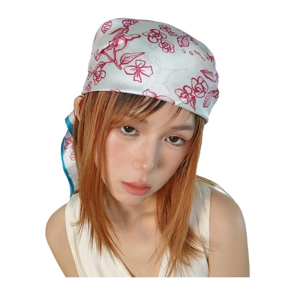 Spotted Dog Flower Printed Scarf Breathable Bandana Head Scarf Elegant Silk Satin Turban Girls
