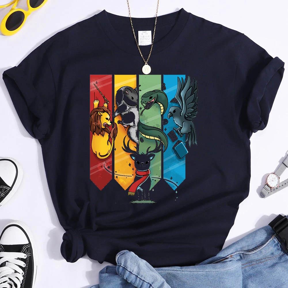 Magic Animal Женская футболка Футболки с коротким рукавом Модные женские футболки с графическим принтом Hogwarts Принт Летние повседневные футболки Одежда