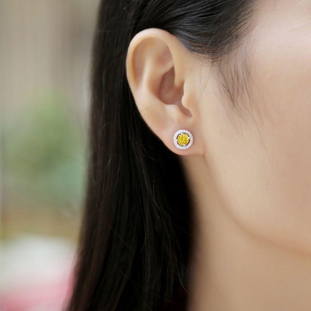 Серьги-гвоздики из стерлингового серебра 925 пробы 0,5 карата круглой огранки Vvs1 с настоящими желтыми бриллиантами из муассанита для свадьбы и помолвки, ювелирные украшения