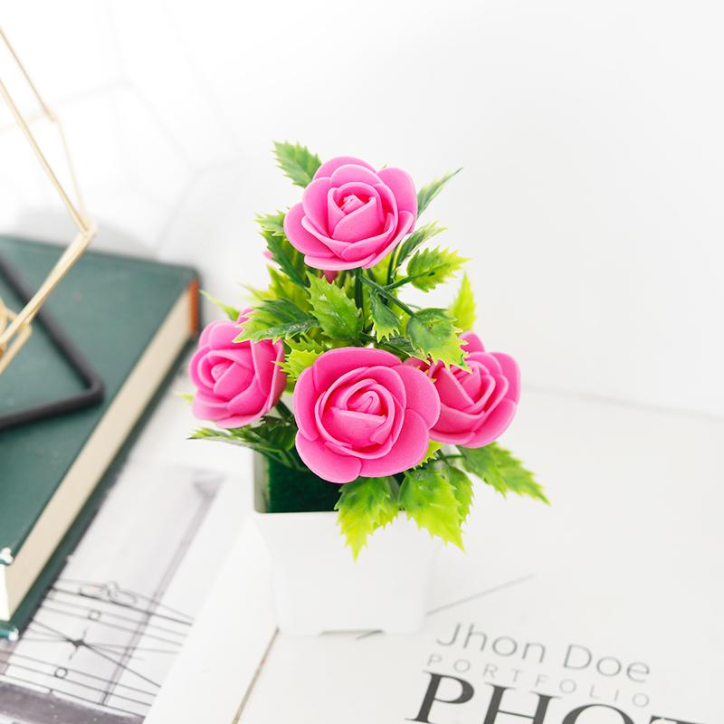 Искусственные растения Маленький бонсай Домашнее Рождественское Свадебное украшение Искусственные цветы Роза в горшке Орнамент Офис Сад Настольный аксессуар