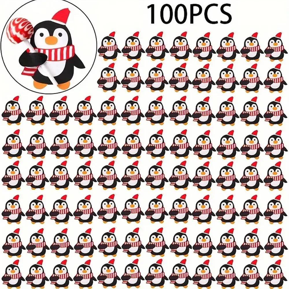 50/100pcs Christmas Lollipop Paper Cards Cartoon Santa Claus Penguin Snowman Kids Candy Gifts Package Wrapping New Year Party