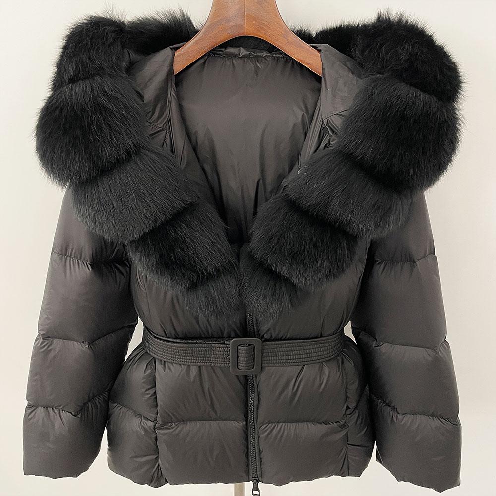 OFTBUY 2024 Белый утиный пух пальто толстый теплый 90% зимняя куртка женская натуральный мех енота лисы воротник с капюшоном женский повседневный