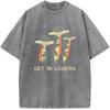 Dinosaur and Alien Spaceship Washed T-shirt Cotton Loose Casual T-shirt