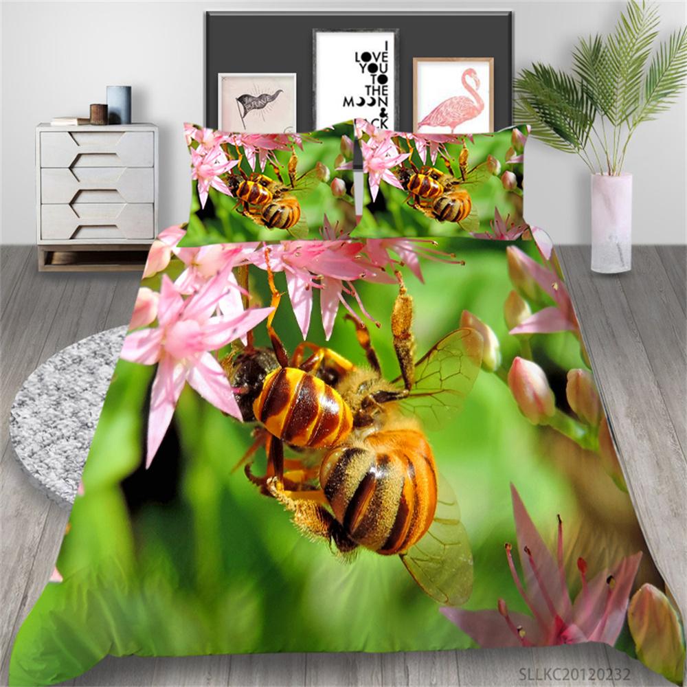 Kids Bedding Set 3D Bee Print Quilt Kids School Adults Bed Set Microfiber Fashion Home Bedclothes Duvet Covers