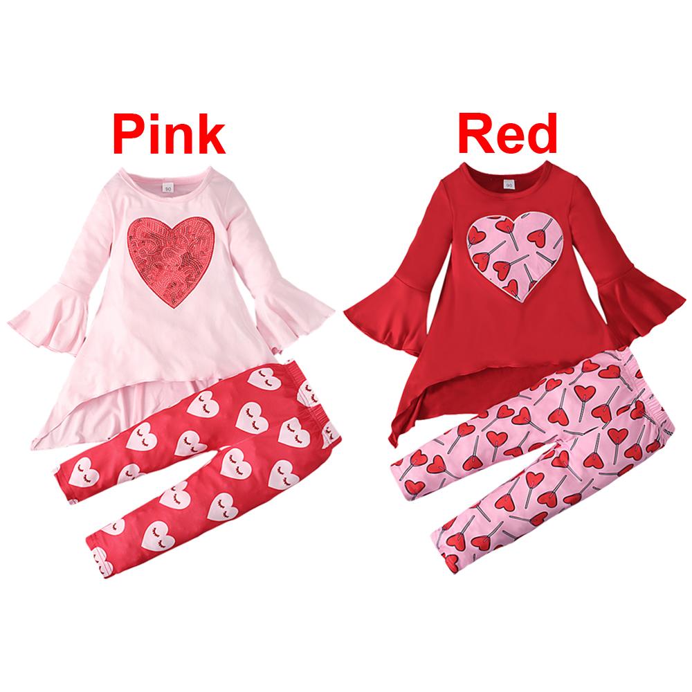 Детское платье с принтом «Любящее сердце» для девочек, топ и брюки, комплект из 2 предметов, одежда для детей 1–6 лет