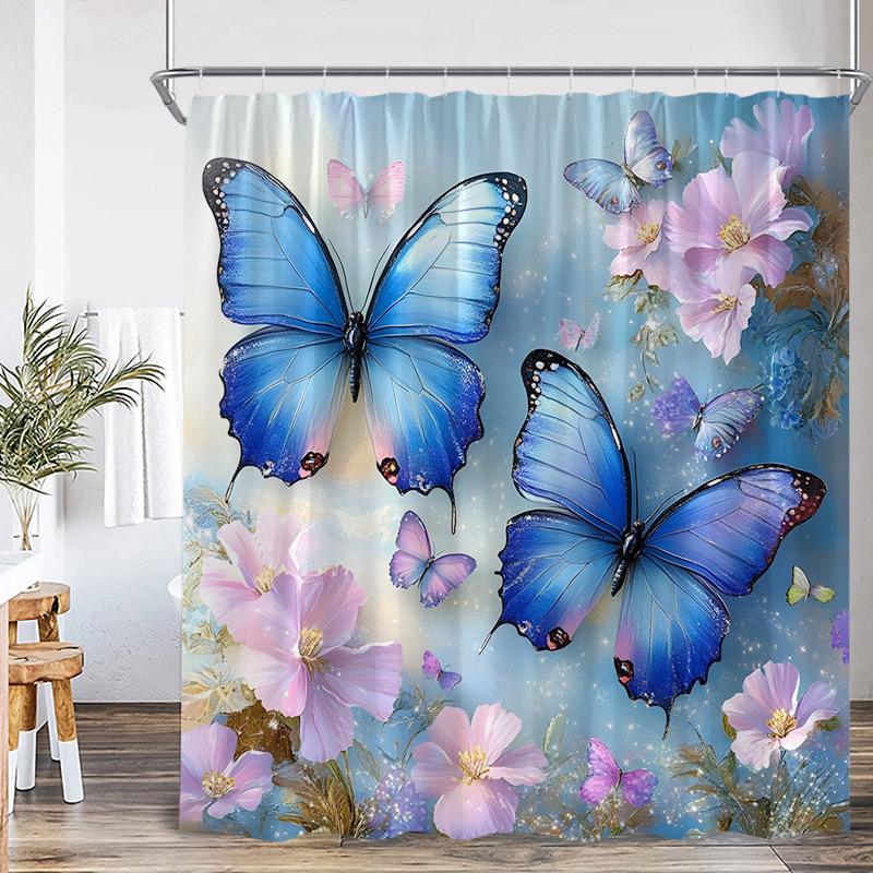 Floral Butterfly Shower Curtains Vintage Paris Tower Butterflies Watercolour Pink Purple Flowers Bath Curtain Bathroom Decor Set
