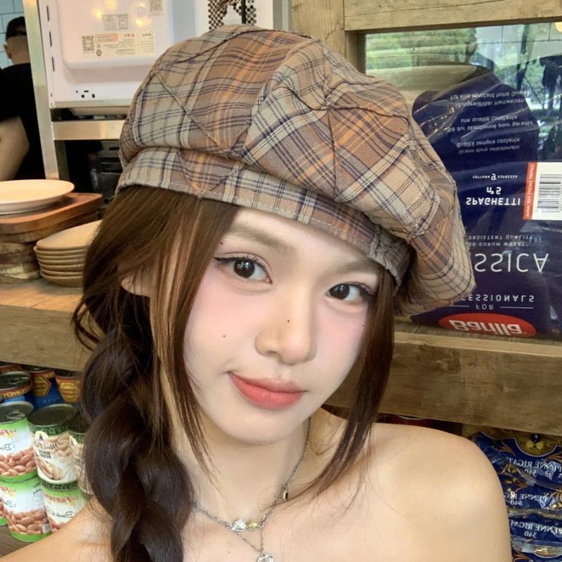 Японские клетчатые береты в тон цветам для женщин и лета, осени, модные, универсальные, повседневные, солнцезащитные, ретро-шляпы-тыквы