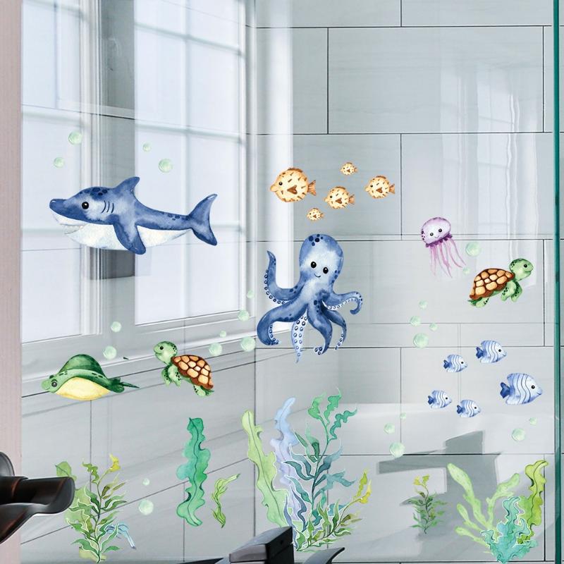 Cartoon Coral Crab Bathtub Anti-Slip Stickers 6Pcs Waterproof Safety Decals for Kids Bathroom Shower Tub Protection