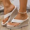 Мода 2025 Новые женские сандалии на танкетке Модные плетеные шлепанцы Толстая подошва Пляжные сандалии Легкие Удобные Туфли с перемычкой для пальцев Женские
