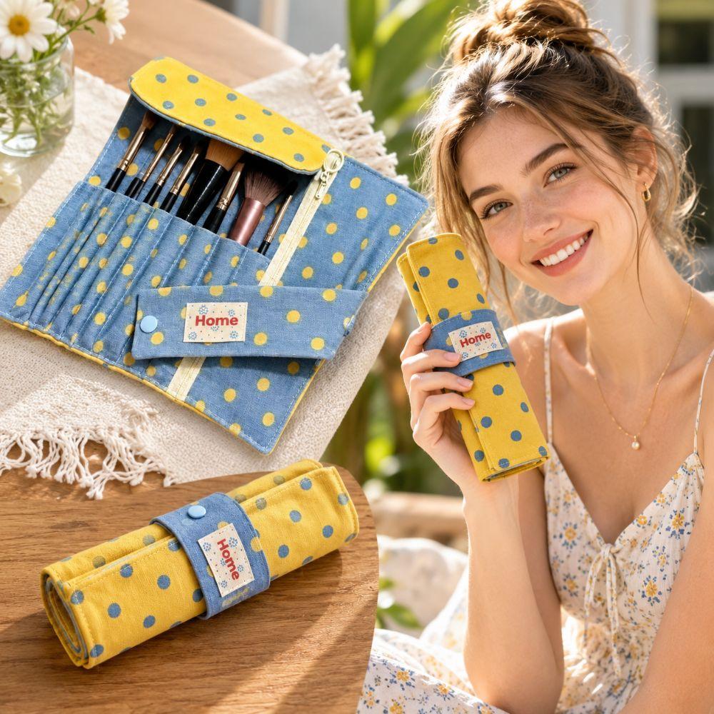 Polka Dot Makeup Storage Bag 10 Slots Makeup Tool Bag Makeup Brush Bag Makeup Brushes,Pens,Etc