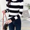 Весна и осень Круглый вырез Обтягивающий длинный рукав свитер Полосатая трикотажная футболка Нижняя рубашка Осенне-зимний верх