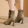 Fashion Women's Slim Heel Cotton Boots Winter New Pointed Side Zipper Metal Buckle Anti-slip Wear-resistant Short Boots
