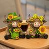 2 шт. Фигурка подсолнуха и высокогорной коровы, Весенне-летняя скульптура шотландского скота, Милая деревянная статуэтка домашнего животного для кухни, стола, полки