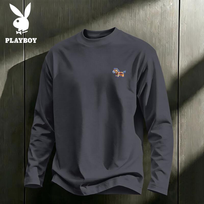 PLAYBOY Мужская хлопковая футболка с длинным рукавом и круглым вырезом