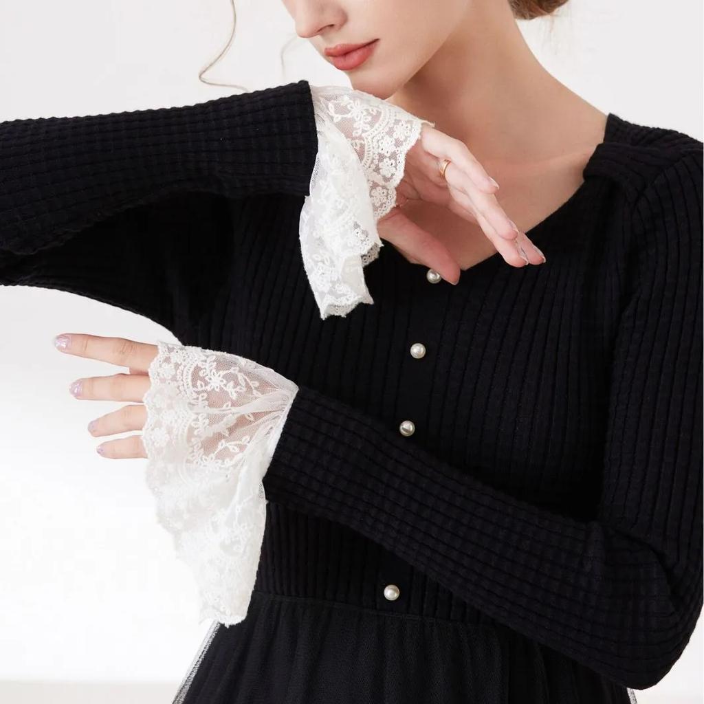 1 Pair Ruffles Solid Color Wrist Cuffs Removable Lace Detachable Shirt Sleeve Cuffs Sweater False Sleeved Wristband Horn Warmers