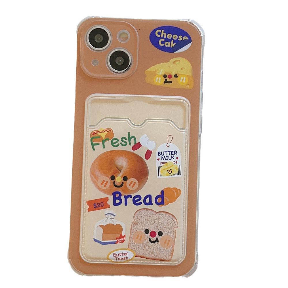 Чехол Cute Cheese Toast Apple 13, подходит для iPhone 11, 12 Pro Max и iPhone 14, с гнездом для карт и женским дизайном.