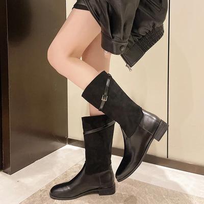 Модные женские высокие сапоги, зимние, новые, с круглым носком, в стиле пэчворк, на плоской подошве, удобные, длинные, рыцарские сапоги