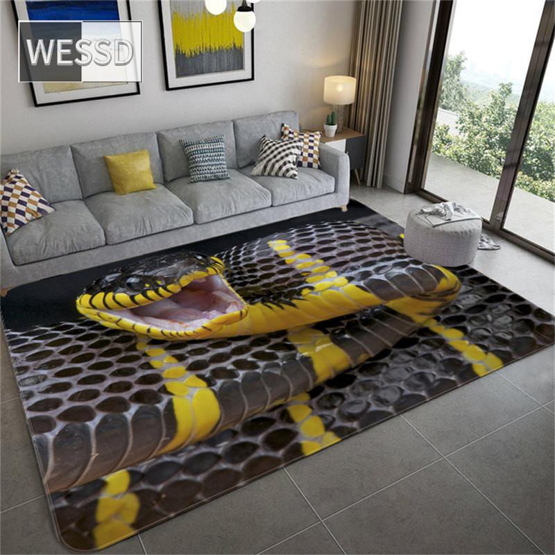 3D змеиный принт для спальни, напольный коврик для гостиной, журнальный столик, черный ковер, животный узор, коврики для столовой, коврик для ванной, входной коврик