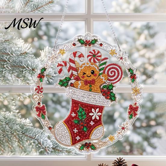 Rhinestone Painting Suncatcher Kit Christmas Kit, DIY Faux Pearl Art Ornament Craft Crafts for Adults Beginner, Acrylic Xmas Handmade Ornaments