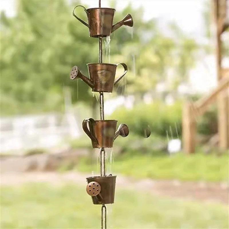 Watering Can Rain Chain Hanging Garden Outdoor Nature Ornament Water Decoration