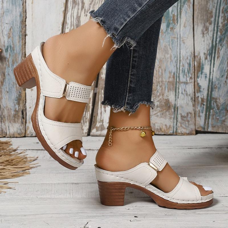 Женские босоножки на блочном каблуке с открытым носком — стильные туфли без шнуровки для выхода в свет и повседневной летней одежды