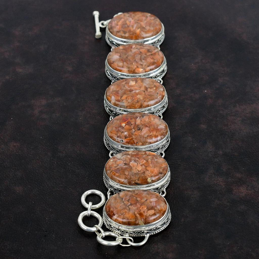 Sunstone Bracelet Gemstone Vintage Bracelet 925 Sterling Silver Bracelet Antique Jewelry Adjustable Chain Bracelet Handmade Jewelry For Gift