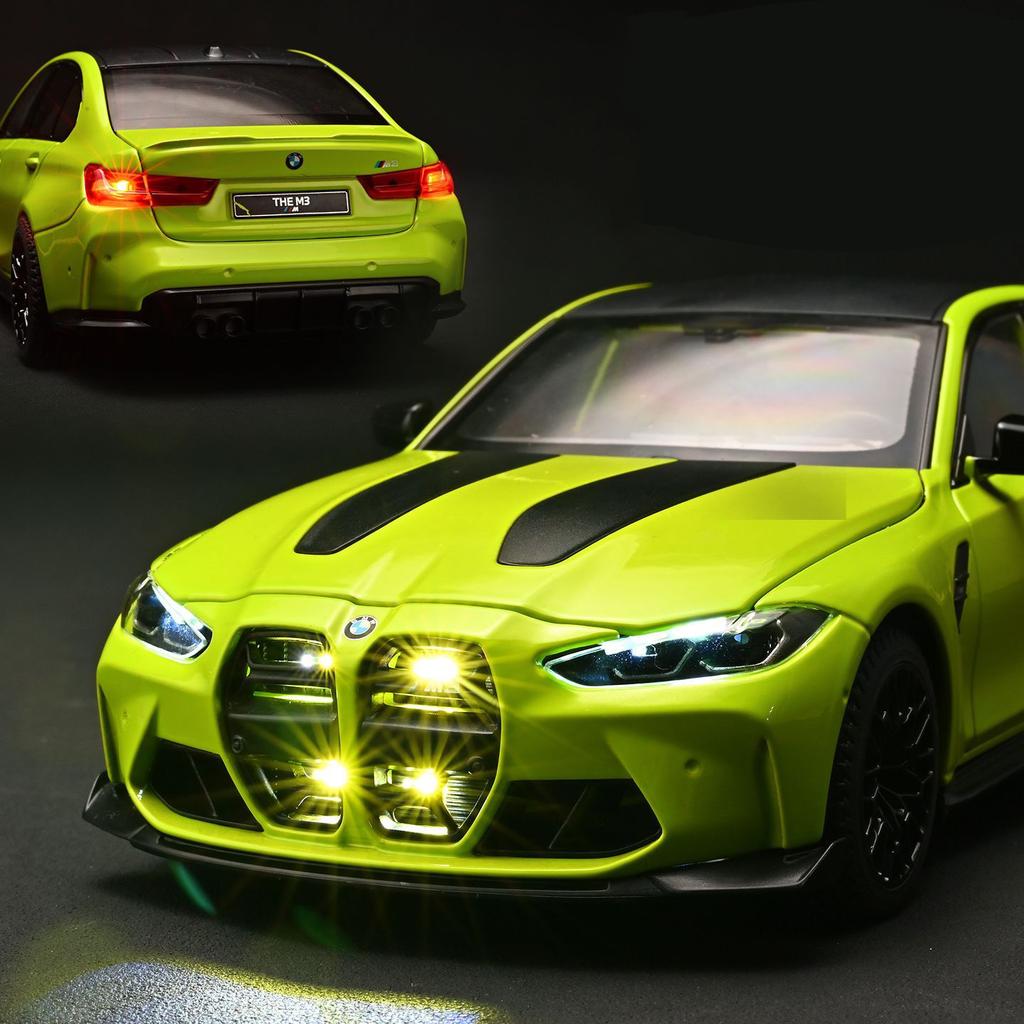 ABL1 1:24 BMW M3 CS LCI G80 Mpower Supercar Alloy Car Model Sound and Light Pull Back Children's Toy Collectibles Birthday Gift