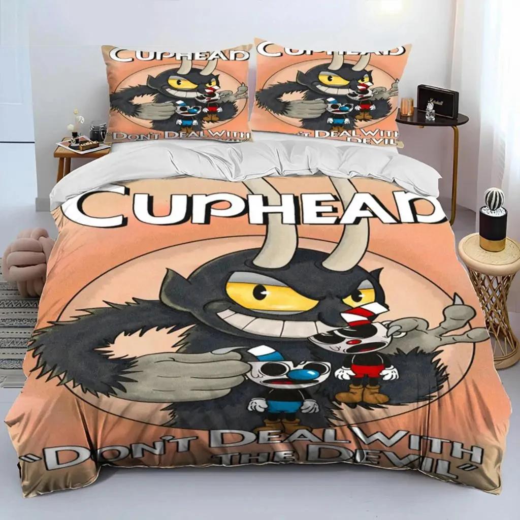 Комплект постельного белья с изображением мультфильма «Cuphead And Mugman» для мальчиков и девочек, двуспальный пододеяльник, наволочка, детская кровать, для взрослых, домашний текстиль