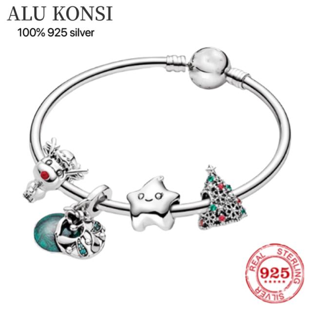 100 %925 Sterling Silver European Heart -Shaped Pendant Charm Bracelet Fit Women 'S Jewellery Snake Chain Fashion Fine Bracelets