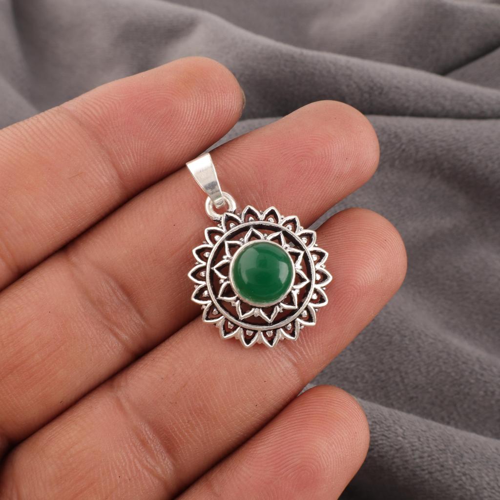 Green Onyx Cab Gemstone Pendant, 925 Solid Sterling Silver Jewelry, Handmade Beautiful Pendant For Wedding Gift