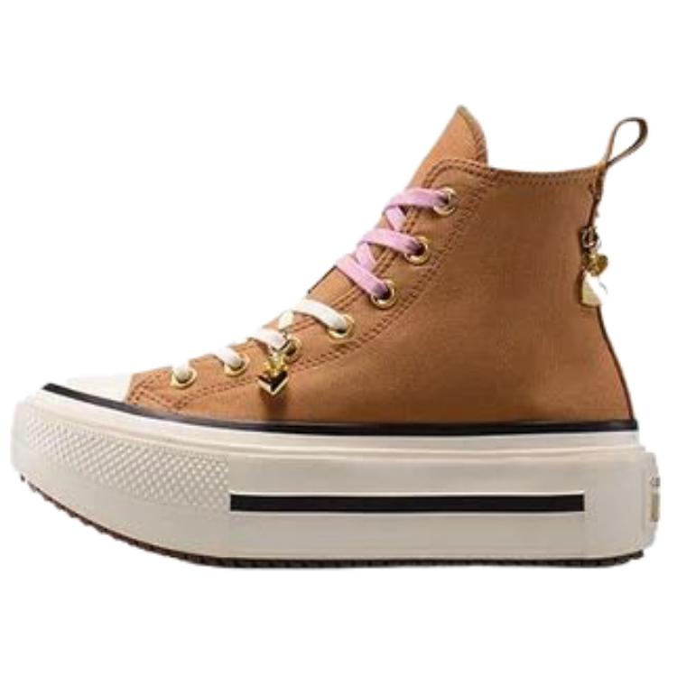 Converse Chuck Taylor All Star Lift Double Stack Platform Charms Lightweight Comfortable High Top Canvas Shoes Unisex Sneakers Brown White A18867C